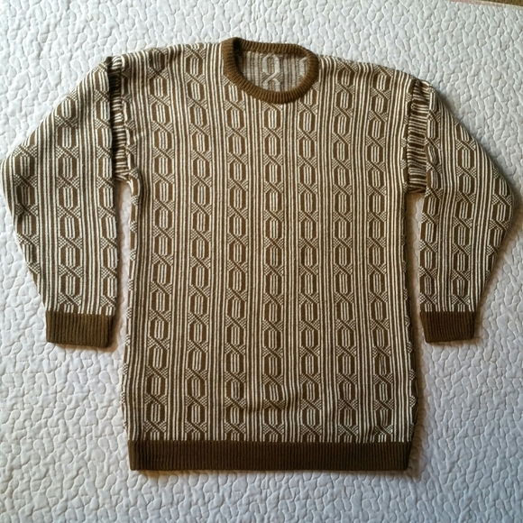 Vintage Handmade L Knit Brown Tan Crew Sweater